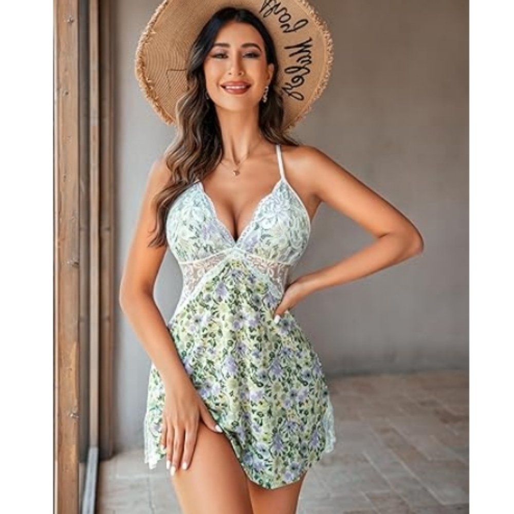 Nightie Lingerie Lace Chemise Sleepwear Babydoll Teddy Nighty Leaf Flower - Picture 6 of 7